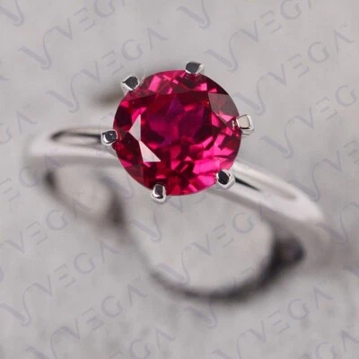 3.00Ct Round Cut Natural Pink Ruby Solitaire Wedding Ring 18K White Gold Plated - Image 1 of 4