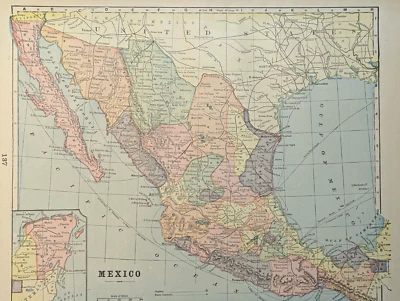 Mexico Country Atlas Map 1903 Colored Lithograph 11 1/4" x 14 1/2" - Image 1 of 4