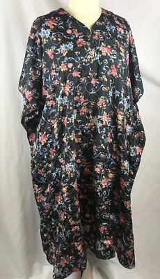 Vestido bata de patio vintage Sita Pakistán caftán muumu talla única más negro floral Foto 1 de 4