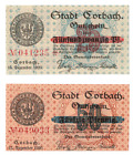 2 Notgeldscheine Stadt Corbach Gutschein F&#252;nfundzwanzig und F&#252;nfzig Pfennig 1920