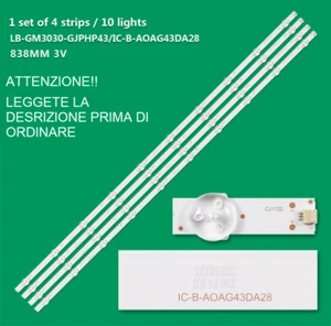 BARRE LED per 43PUS6504/12 43PUS6504/62 43PUS7505/62 LB-3030-GJPHP434X10AUS2-X - Foto 1 di 2