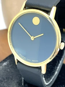 Movado Zenith Women's Watch Vintage Swiss Wind Blue Museum Dial 30.5mm Leather - Picture 1 of 13
