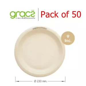 Pack of 50 GRACZ 9-inch Food Plate Sugarcane Bagasse Microwavable Eco-Friendly - Picture 1 of 10