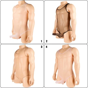 Mens Ultra Thin Sheer Mesh Playsuit Sheath Bodystockings Tights Sissy Underwear - Picture 1 of 19