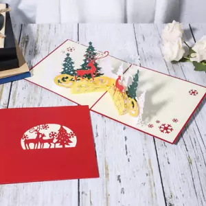 100x Handmade 3D Merry Christmas Cards Gifts Xmas Tree Galloping Reindeer Card - Picture 1 of 7