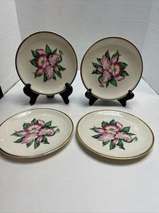 Vintage Paden City Modern Orchidee Brot & Butter Vorspeise Teller 4er Set - Bild 1 von 9