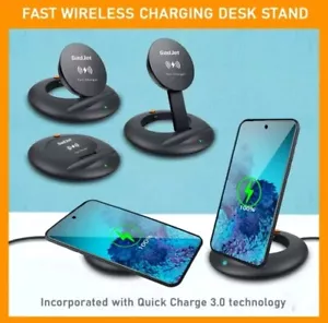 Wireless QI Fast Charging Phone Holder Desk Stand Foldable For Office & Home UK - Picture 1 of 6
