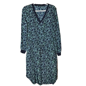 Vestido Lauren Ralph Lauren Talla 12 Azul Marino Estampado Floral Largo Slv Cordón Cuello en V - Imagen 1 de 16