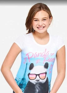 Justice Girl's Size 12 PANDA IN PARIS Graphic Tee New without Tags - Picture 1 of 3