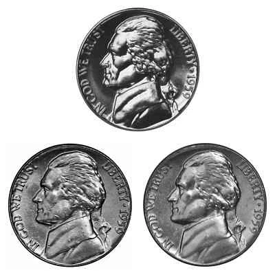 1959 P D P Jefferson Nickel Year set Proof & BU FROM ROLLS 3 Coin lot - Image 1 of 2