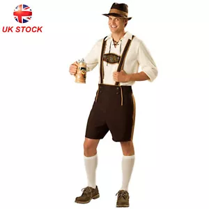 Mens Oktoberfest Lederhosen Costume Bavarian Beer Man German Fancy Dress Outfit - Picture 1 of 8