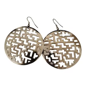 Art deco Silver Tone detail Drop Dangle Cut out Earrings 2”. - Picture 1 of 4