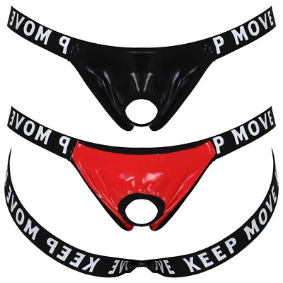 DE Wetlook Herren String Tanga Lack Leder Optik Sexy Unterwäsche Männer Slips - Bild 1 von 4