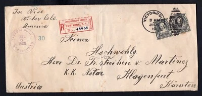 USA VICTOR Colorado 1908 Registered Cover to Austria. 8c Pair #306 - Image 1 of 2