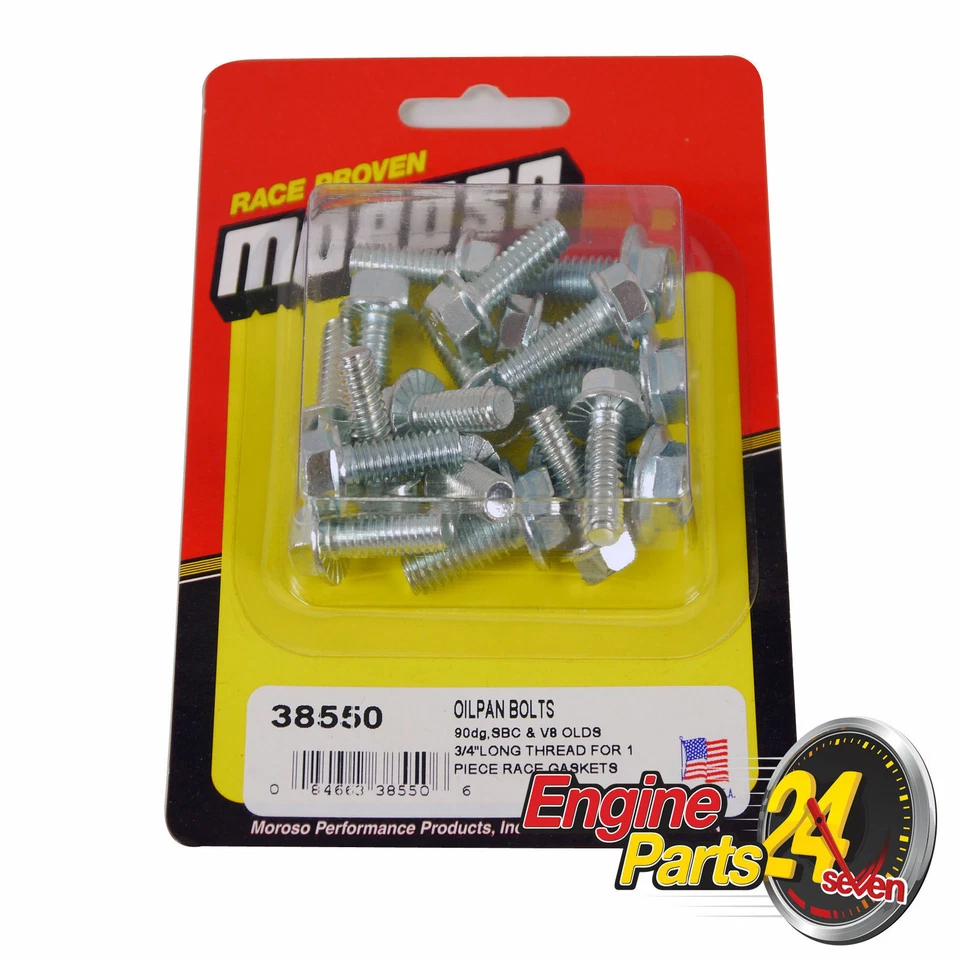 CHEV SB 307 327 350 400 OIL PAN SUMP BOLTS 3/4" FOR 1 PIECE GASKET MOROSO 38550 - image 1 of 1