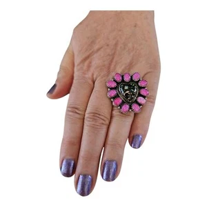 Heart-Shaped Pink & Black Ethiopian Opal & Sterling Silver Adjustable Ring - Picture 1 of 8
