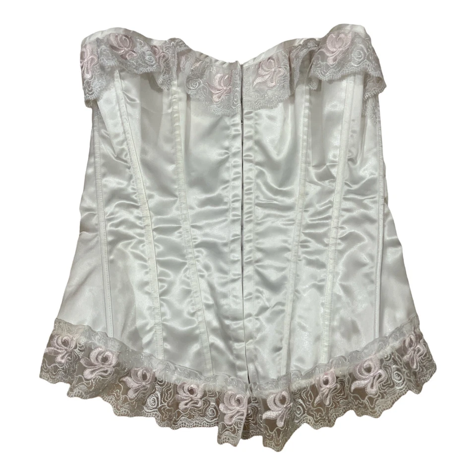 Lencería Sexy DreamGirl Satén Sin Tirantes Corsé Bustier Blanco Rosa Foto 1 de 3