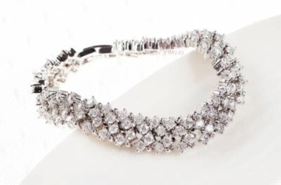 Pulsera Tenis CZ Blanca Acabado Oro Blanco 14K Elegante Alto 6.0 CT Foto 1 de 4