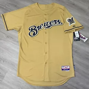 Authentic Milwaukee Brewers Jersey 48 XL Majestic 2013-2015 Alternate Gold Out - Picture 1 of 8