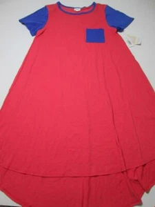 NWT Lula Roe Women Size S T-Shirt Dress Red/Royal Blue Chest Pocket Short Sleeve - Picture 1 of 8
