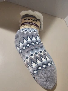 Muk Luks 2 Pairs Of Cabin Socks L/XL Womens Or Mens Fits Shoe 8-10 Gray Lt Blue - Picture 1 of 6