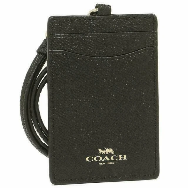 Coach F57311 Crossgrain Leather Lanyard Badge ID Holder - Black/Gold
