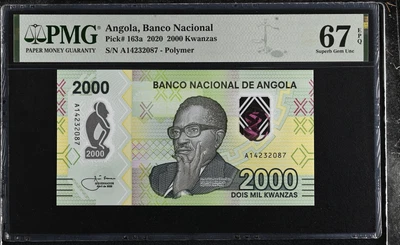 Angola 2000 Kwanzas 2020 P 163 a Polymer Superb Gem UNC PMG 67 EPQ - Image 1 of 3