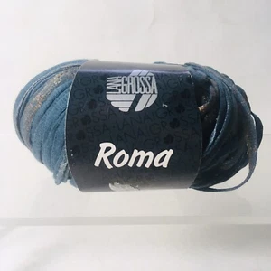 Lana Grossa Roma Ribbon Yarn 021 Lot 76001 petrol blue/copper/silver - Picture 1 of 7