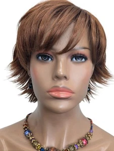 Short Layered Flipped Synthetic Wig Color Auburn #30 With Bangs - Picture 1 of 11