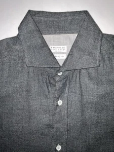 $595 Brunello Cucinelli Basic Fit Brushed Cotton Shirt - Size XL - Picture 1 of 10