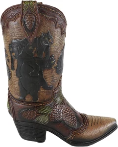 Rustikale Western Schwarzbärenfamilie mit Tannenzapfen Wald Cowboy Cowgirl Stiefel Deko - Bild 1 von 9