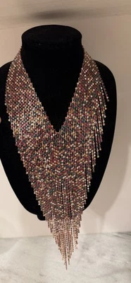 Natasha Bib Crystal Waterfall Rhinestone Necklace Mesh Large Statement - Image 1 of 4