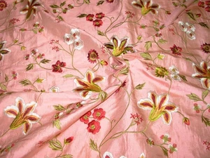 2 YDS 100% SILK  FLORAL EMBROIDERED DRAPERY UPHOLSTERY FABRIC FOR LESS - Picture 1 of 4