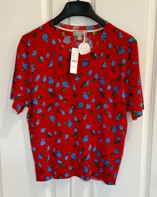 Camiseta J Crew Talla Grande Peso Pluma Cachemira Encogida Estampado Margarita Cepillada Foto 1 de 4