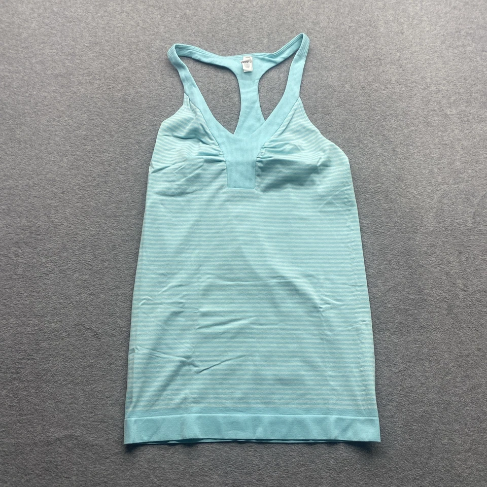 Camiseta sin mangas Under Armour para mujer pequeña espalda deportiva ajustada atlética azul logotipo a rayas Foto 1 de 4