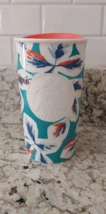 Starbucks 12oz Ceramic Travel Tumbler Mug with Lid Coral Design - Picture 1 of 5