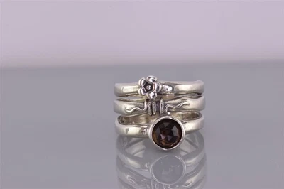 Silpada Sterling Silver Smoky Quartz R1278 Flower Band Ring 925 Sz: 6 - Image 1 of 4