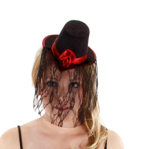 ELOPE LITTLE VICTORIAN TOP 帽子黑色和红色缎面服装配件 U3504 — 第 1/3 张图片