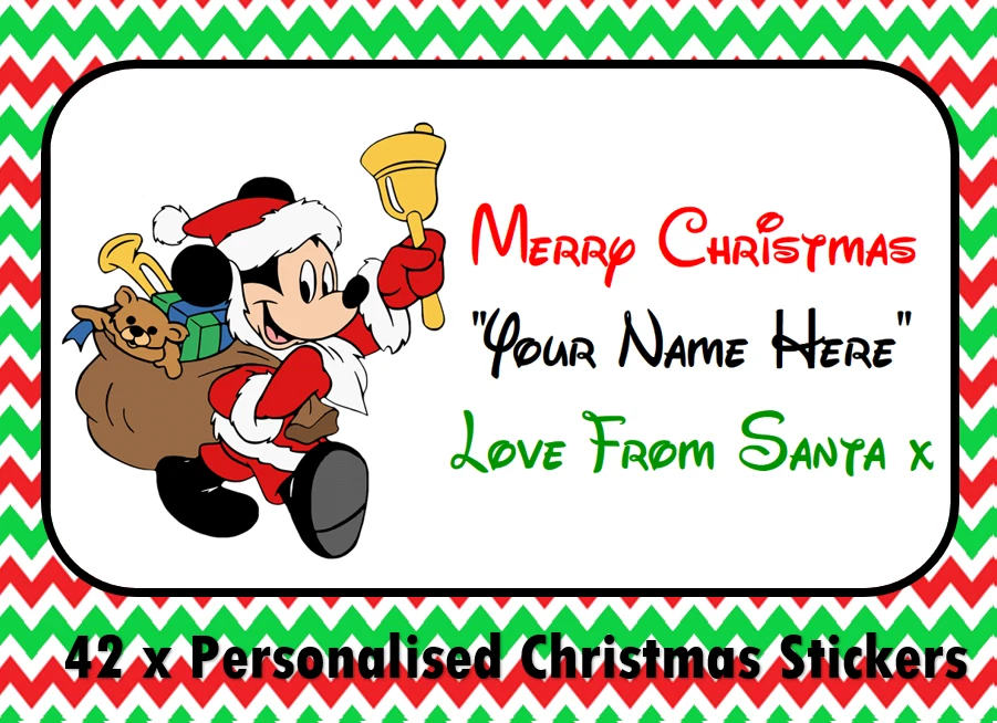 LABEL WARRIOR PERSONALISED DISNEY MICKEY MOUSE TAGS STICKERS LABELS RECTANGLE CHRISTMAS