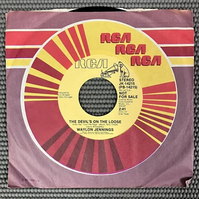 WAYLON JENNINGS The Devil's On The Loose Vinyl DJ PROMO 45 COUNTRY NM - Image 1 of 4
