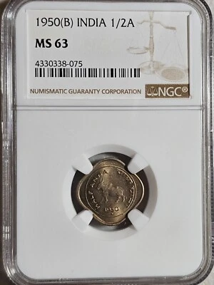 India 1/2 Anna 1950B NGC MS 63 - Image 1 of 2