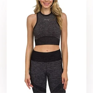 Hurley Women’s RIta Seamless Racerback Cropped Tank in Grey/Black Size S - Picture 1 of 9