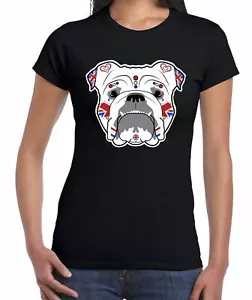 British Bulldog Sugar Skull Women's T-Shirt - Picture 1 of 1