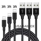 3-pack Braided Usb Data Charger Cables Cords For Apple Iphone 7 8 X Xs Xr