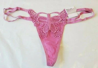 Rue 21 Women's Mesh T-Back Thongs Pink Size MEDIUM Butterfly Front Hot!! NEW - Image 1 of 2