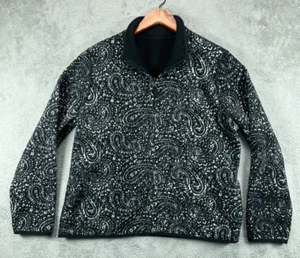 Womens Jackets Large Reversible Fleece Black Paisley Full Zip Coat Kim Rogers - Picture 1 of 10