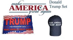 Juego de sombrero y bandera 3x5 Donald Trump For President Make America Great Again EE. UU. 3'x5' - Imagen 1 de 3