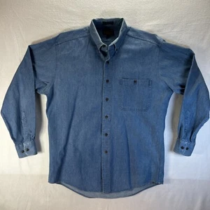 Vtg 90s Chaps Ralph Lauren Mens 15.5 34-35 Denim Jean Button Down Shirt - Imagen 1 de 11