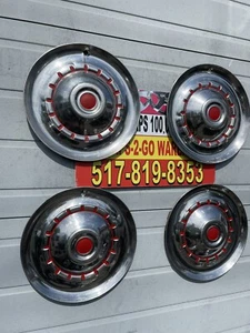 1952-53 Chrysler 15” Hubcaps 4 RareOem Convertible Rat Rod Stainless Red Accents - Picture 1 of 8