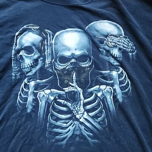 Y2k See No Evil Skeletons Shirt 2XL Black Short Sleeve Graphic Print Mens  - Picture 1 of 9